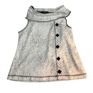 Sydney Sleeveless Mock Neck Top Textured Button Career Business Casual Luxury